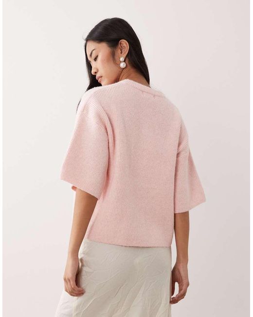 Pretty Lavish Pink Fluffy Knit Button Detail Top
