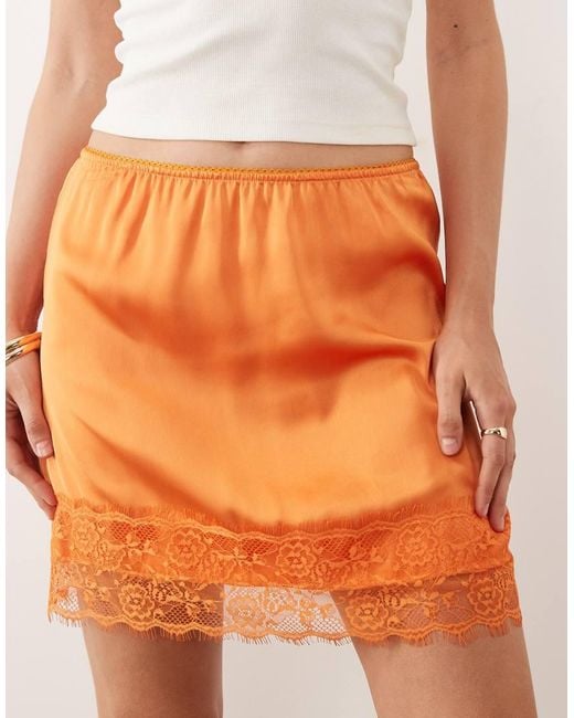 ASOS Orange Lace Trim Satin Mini Skirt