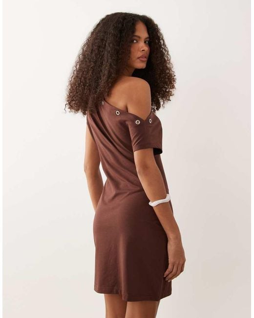 ASOS Natural Eyelet Detail Off The Shoulder Mini Dress