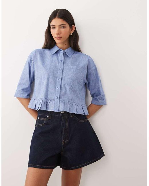 Wednesday's Girl Blue Ruffle Edged Long Sleeve Top