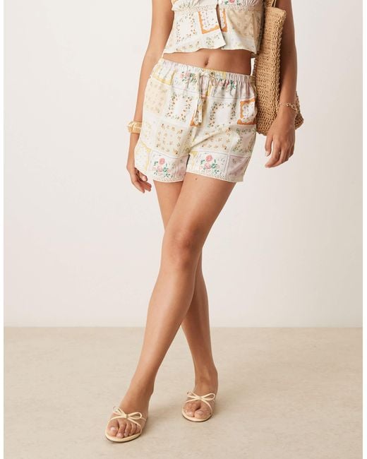 Aray Natural Patchwork Print Beach Short Co-ord