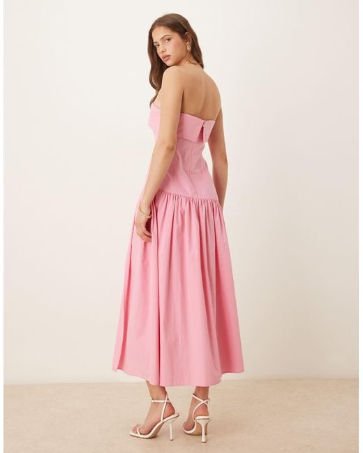 ASOS Pink Fold Over Bandeau Midi Dress With Asymmetric Detailing