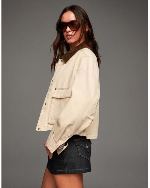 Bershka White Jacket With Corduroy Collar
