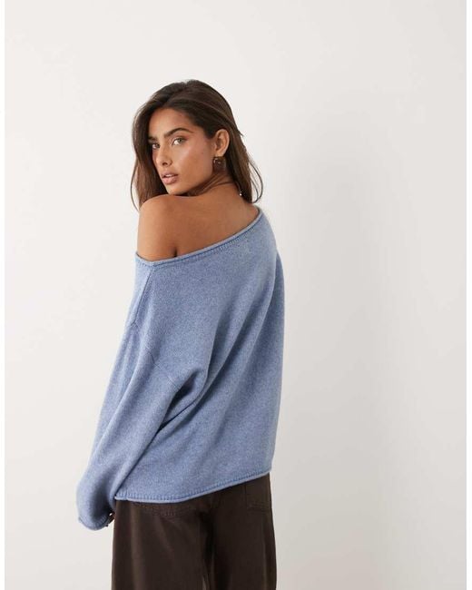 ASOS Blue Slouchy Off The Shoulder With Wool