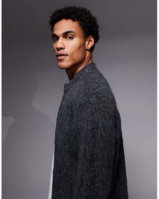ADPT Gray Fluffy Knit Cardigan With Zip for men