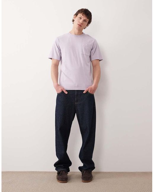 Farah Purple Stacy Short Sleeve Garment Dye Pocket Logo T-shirt for men