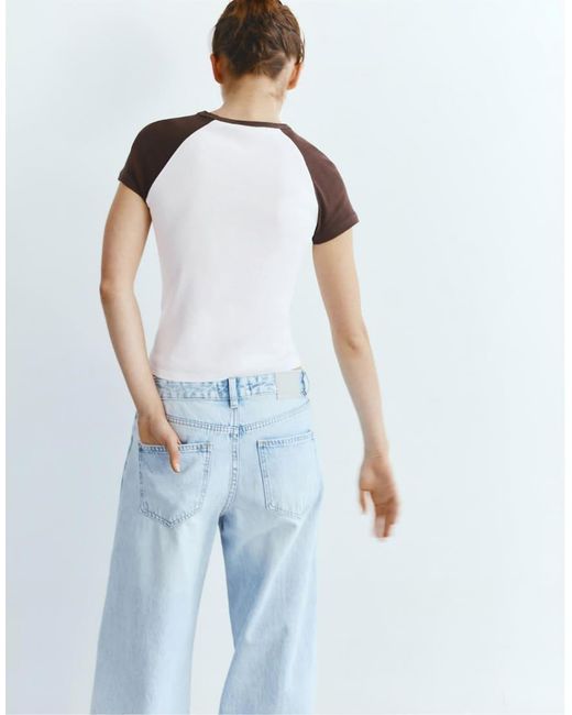 Pull&Bear White Raglan Sleeve T-shirt
