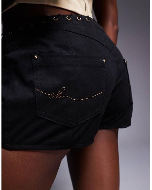 Oh Polly Black Parva Lace Up Shorts