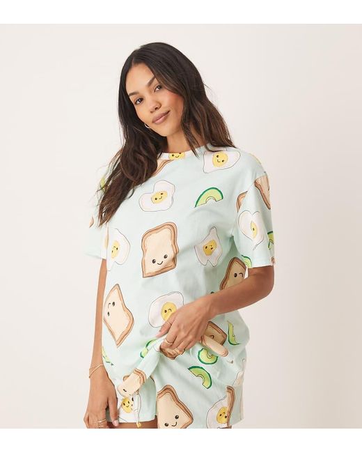 ASOS Green Asos Design Maternity Avocado egg On Toast Oversized Tee And Shorts Pyjama Set