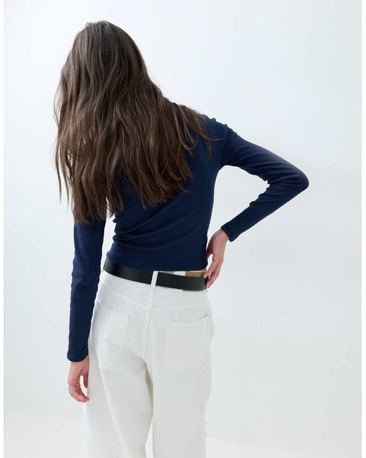 ASOS Blue Rib Crew Neck Long Sleeve Top