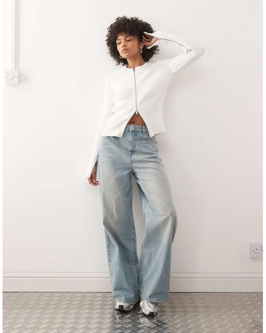 Weekday White Fitted Zip Through Caridgan With Sleeve Zip Detail