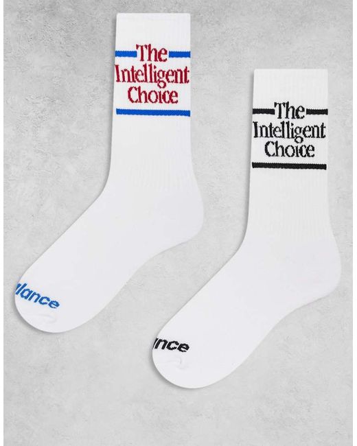 New Balance White 2 Pack Slogan Crew Socks for men