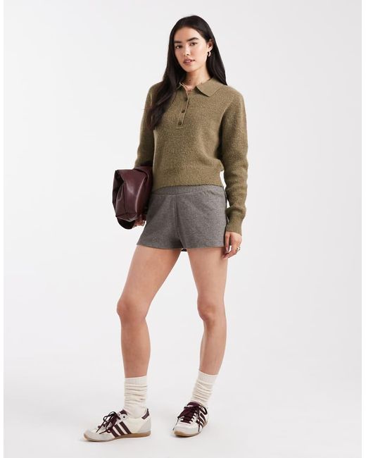 Maglia Taglio Comodo Con Colletto Serafino Color Oliva di ASOS in Brown