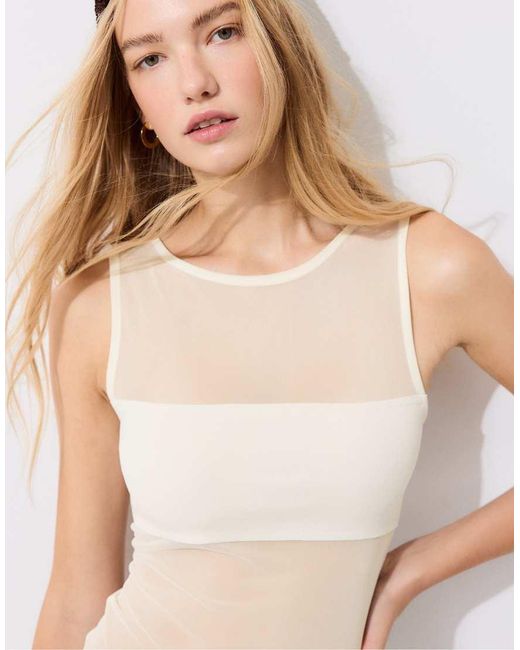 Stradivarius White Sleeveless Mesh Bodysuit