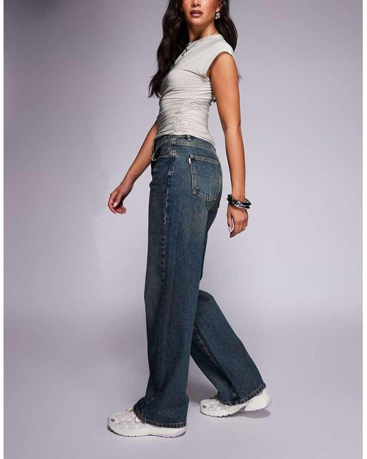 Princess Polly Blue Night Owl Mid Rise Straight Leg Jeans