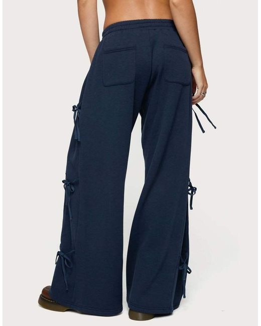 Edikted Blue Claudette Baggy Ribbon Sweatpants