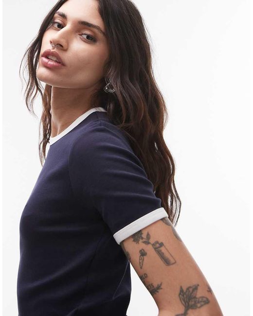 ARKET Blue Jersey Ribbed T-shirt