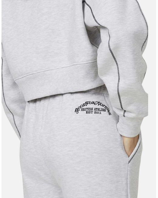 Good For Nothing White Coverlock Stitching Baggy Joggers
