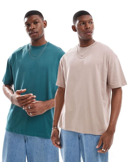 ASOS – 2er-pack basic-t-shirts in Blue für Herren