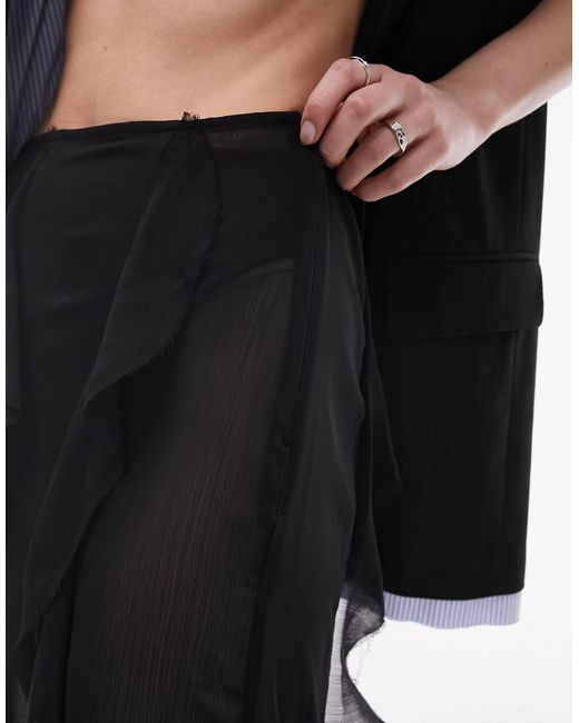 TOPSHOP White Sheer Ruffle Midi Skirt With Raw Edging