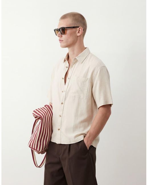 ASOS Natural Co-ord Oversized Linen Blend Shirt for men