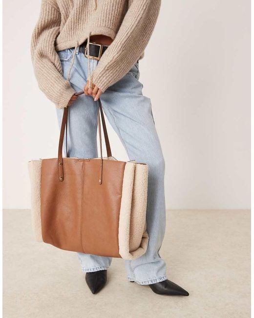 New Look Brown Borg Side Tote Bag