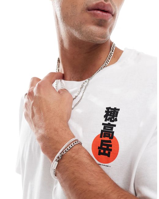 Jack & Jones White Oversized T-shirt With Japanese Mountain Backprint for men