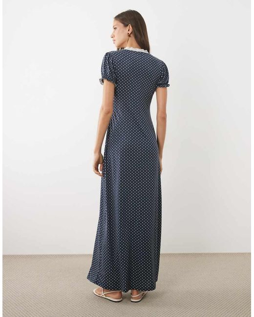 Miss Selfridge Blue V-Neck Maxi Tea Dress With Lace Trim