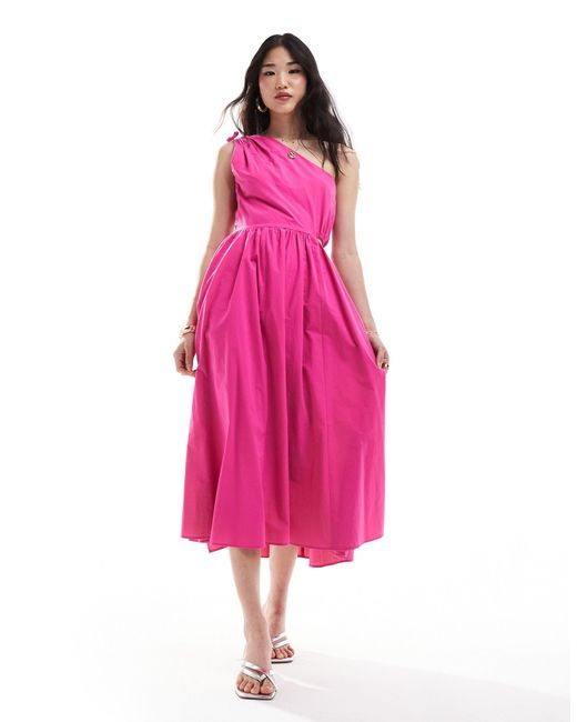 Closet Pink One Shoulder Cut Out Cotton Midaxi Dress
