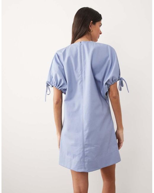 ASOS Blue Crew Neck Mini Dress With Tie Sleeve Detailing