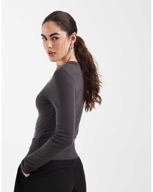 ASOS Blue Soft Longline Long Sleeve Shrunken Tee