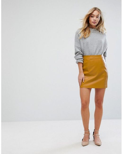 Oasis Yellow Faux Leather Mini Skirt