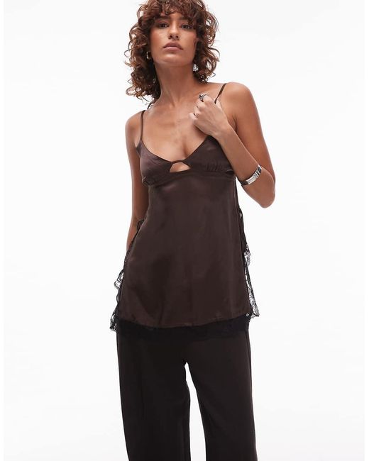 ASOS Brown Satin Lace Trim Longline Cami Top