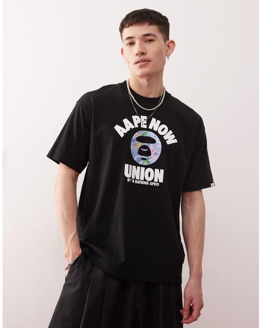 Aape By A Bathing Ape Black Aape By A Bathing Ape Logo Union T-shirt for men