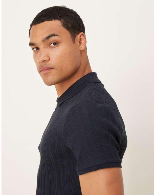 ASOS Black Muscle Fit Smart Ribbed Polo With Zipper for men