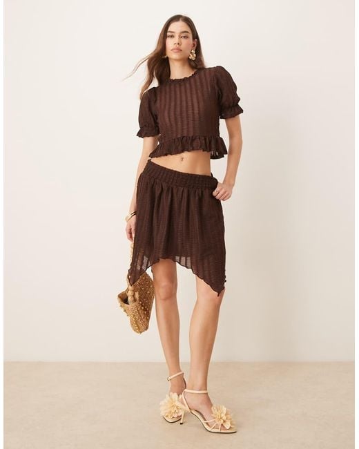 ASOS Natural Co-ord Textured Ruffle Hanky Hem Mini Skirt