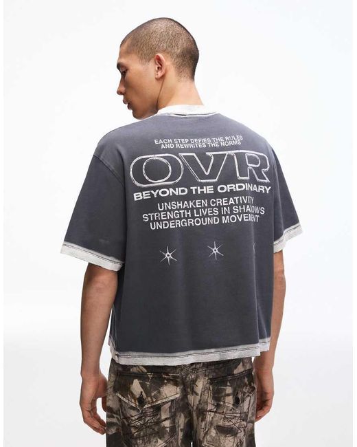 Bershka Gray Short Sleeve Print T-Shirt for men