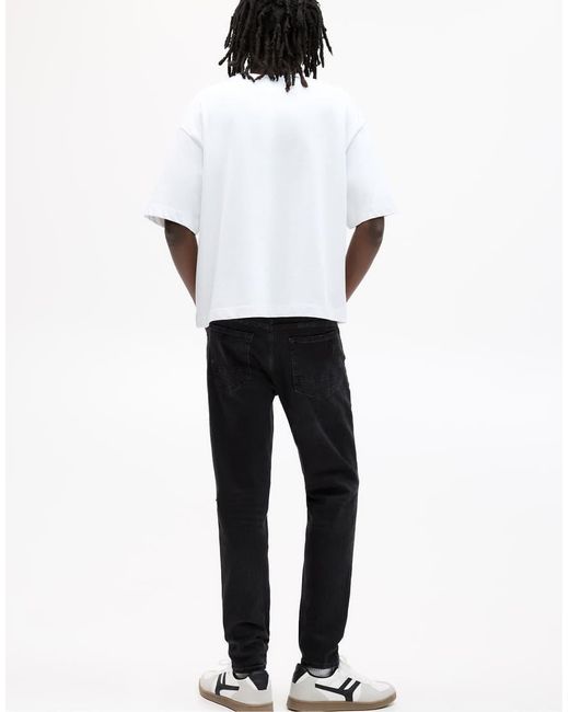 Pull&Bear Black Ripped Skinny Jeans for men