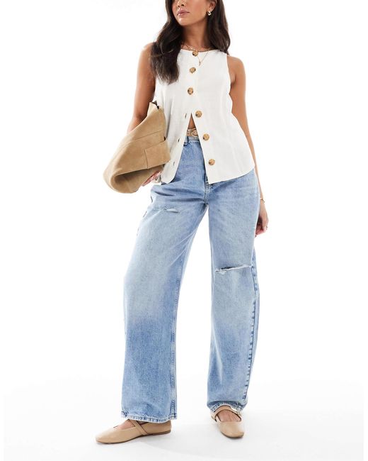 ASOS Blue High Waisted Barrel Jeans
