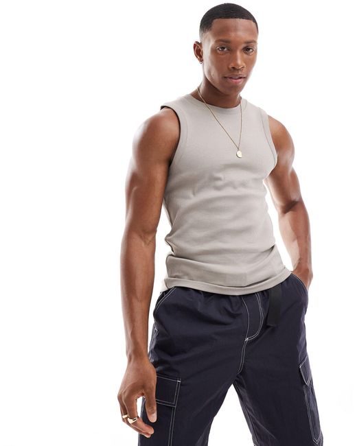 ASOS Blue Muscle Rib Vest With Crew Neck for men