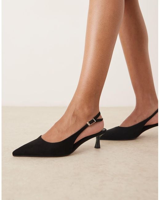 Asos Design Wide Fit Black Skip Slingback Kitten Heel Shoes