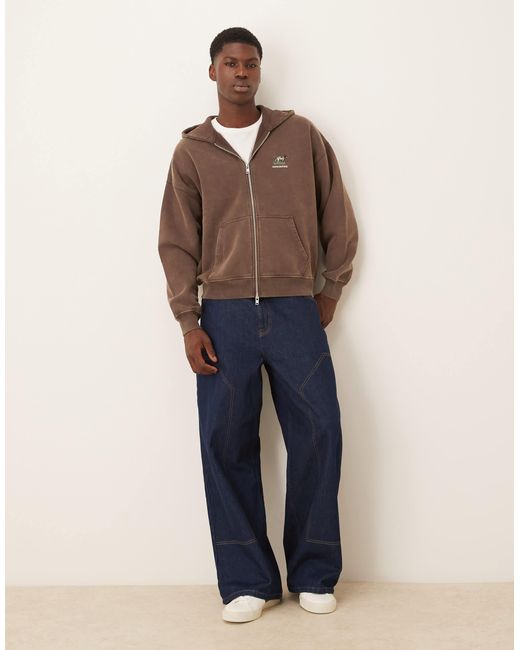 Sweat à capuche zippé à logo sur la poitrine - marron Abercrombie & Fitch pour homme en coloris Brown