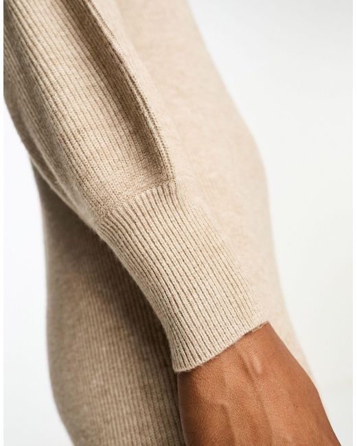 ONLY White – midi-pulloverkleid aus beigem strickmaterial mit rollkragen und puffärmeln