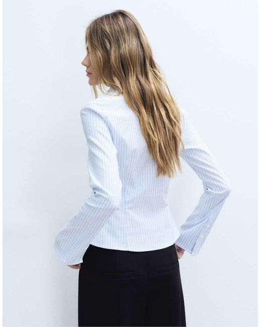 Stradivarius Blue Bengaline Gathered Shirt