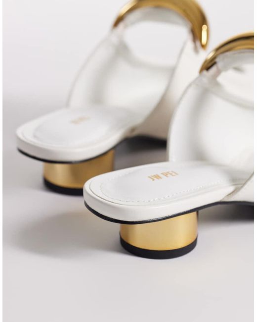 JW PEI White Helena Mules With Gold Metal Detail
