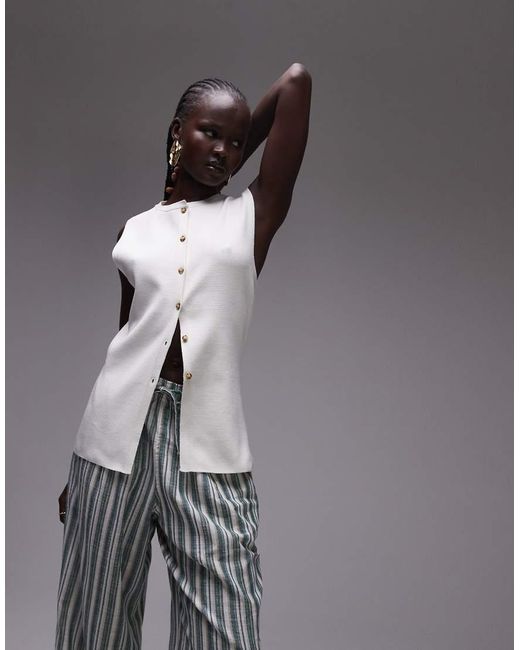 TOPSHOP Gray Tosphop Knitted Slash Neck Waistcoat