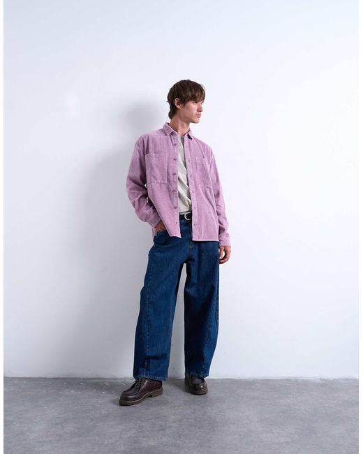 Topman Purple Regular Fit Cord Shirt for men