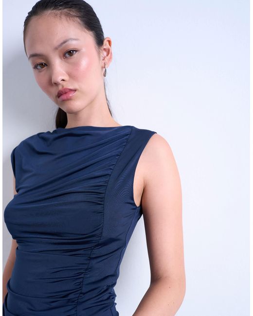 TOPSHOP Blue Ruched Draped Tank