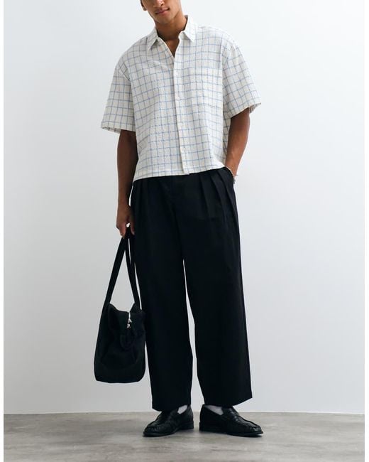 ASOS White Boxy Oversized Seersucker Windowpane Check Shirt for men