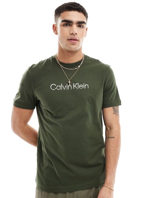Jeans - t-shirt oliva con logo sfumato di Calvin Klein in Green da Uomo